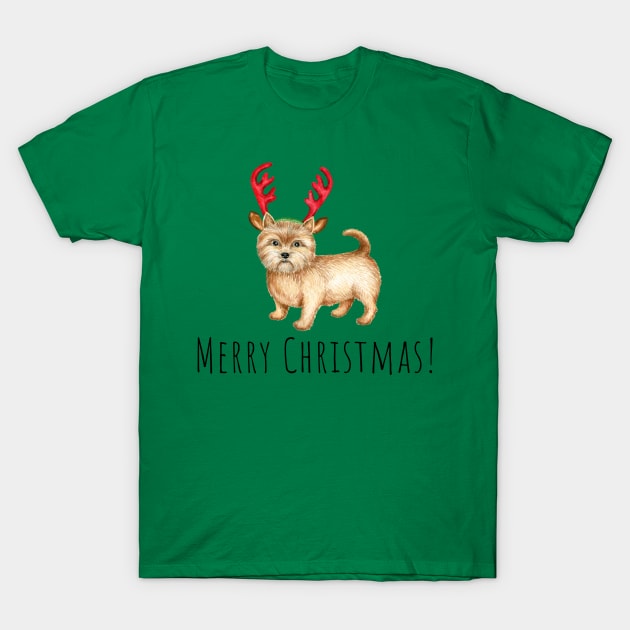 Cute Norwich terrier , Christmas dog T-Shirt by Simple Wishes Art